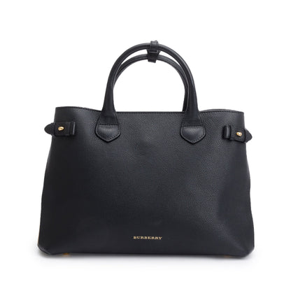 Burberry Black Calfskin Leather House Check Medium Banner Tote