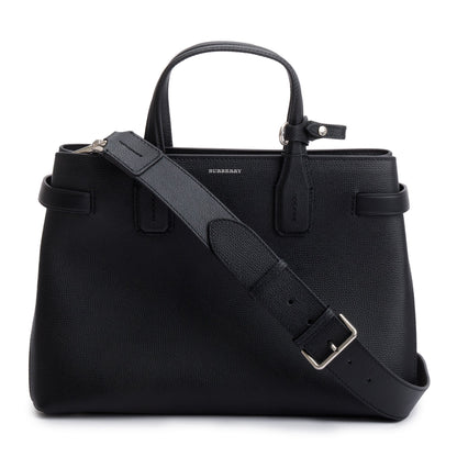 Burberry Black Calfskin Leather House Check Medium Banner Tote