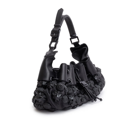 Burberry Black Calfskin Leather Mason Warrior Studded Hobo