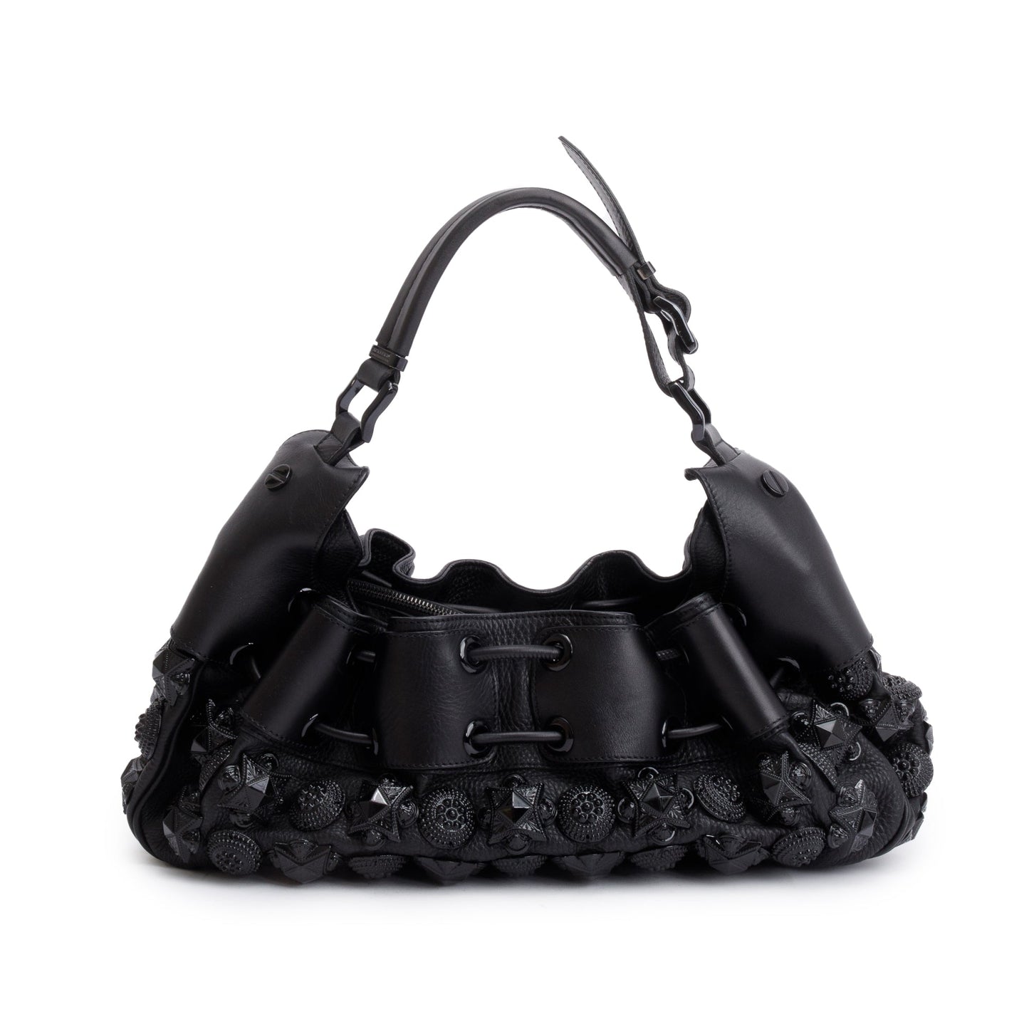 Burberry Black Calfskin Leather Mason Warrior Studded Hobo