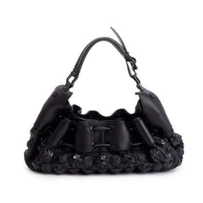 Burberry Black Calfskin Leather Mason Warrior Studded Hobo