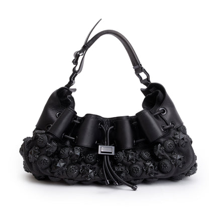 Burberry Black Calfskin Leather Mason Warrior Studded Hobo