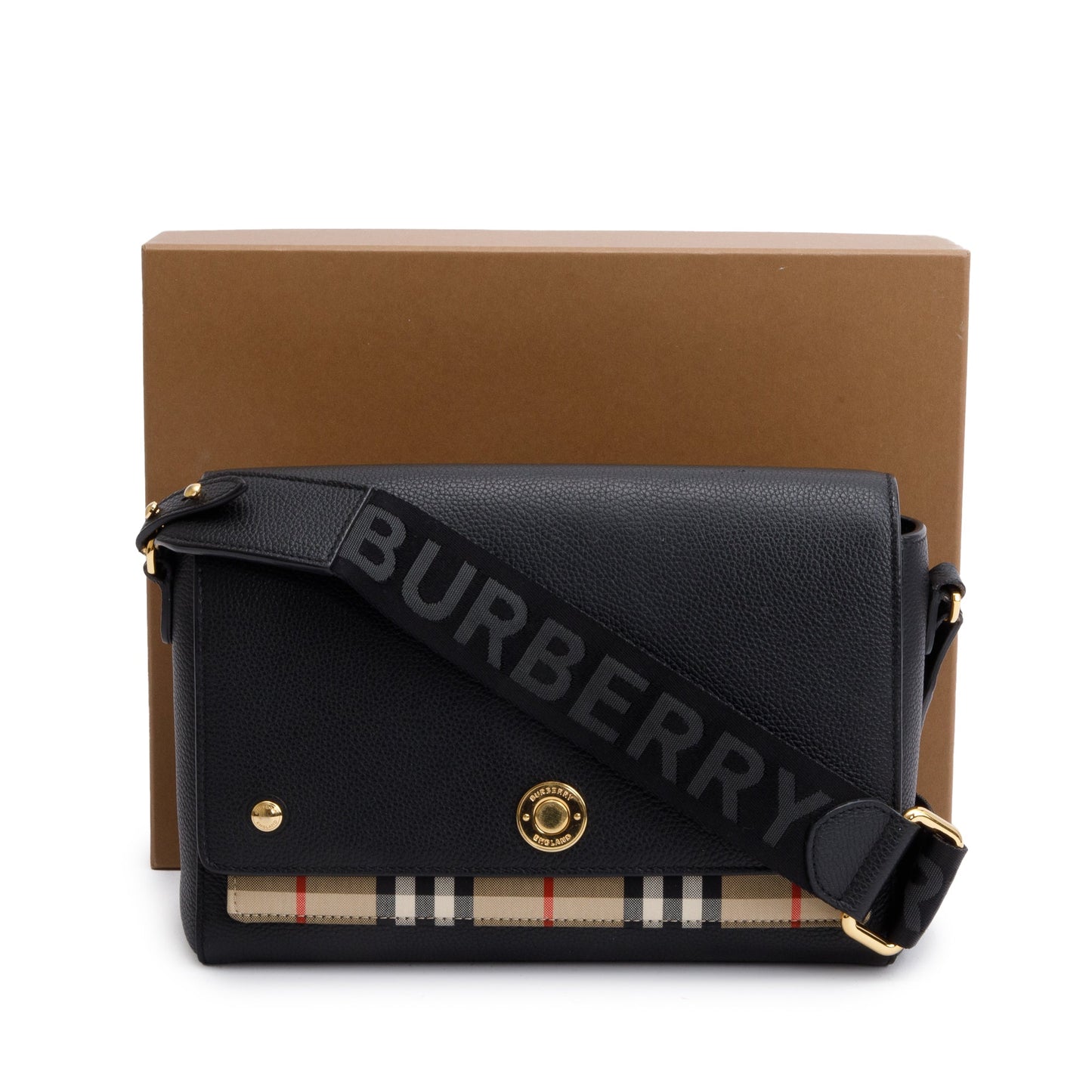 Burberry Black Calfskin Vintage Check Note Crossbody Bag