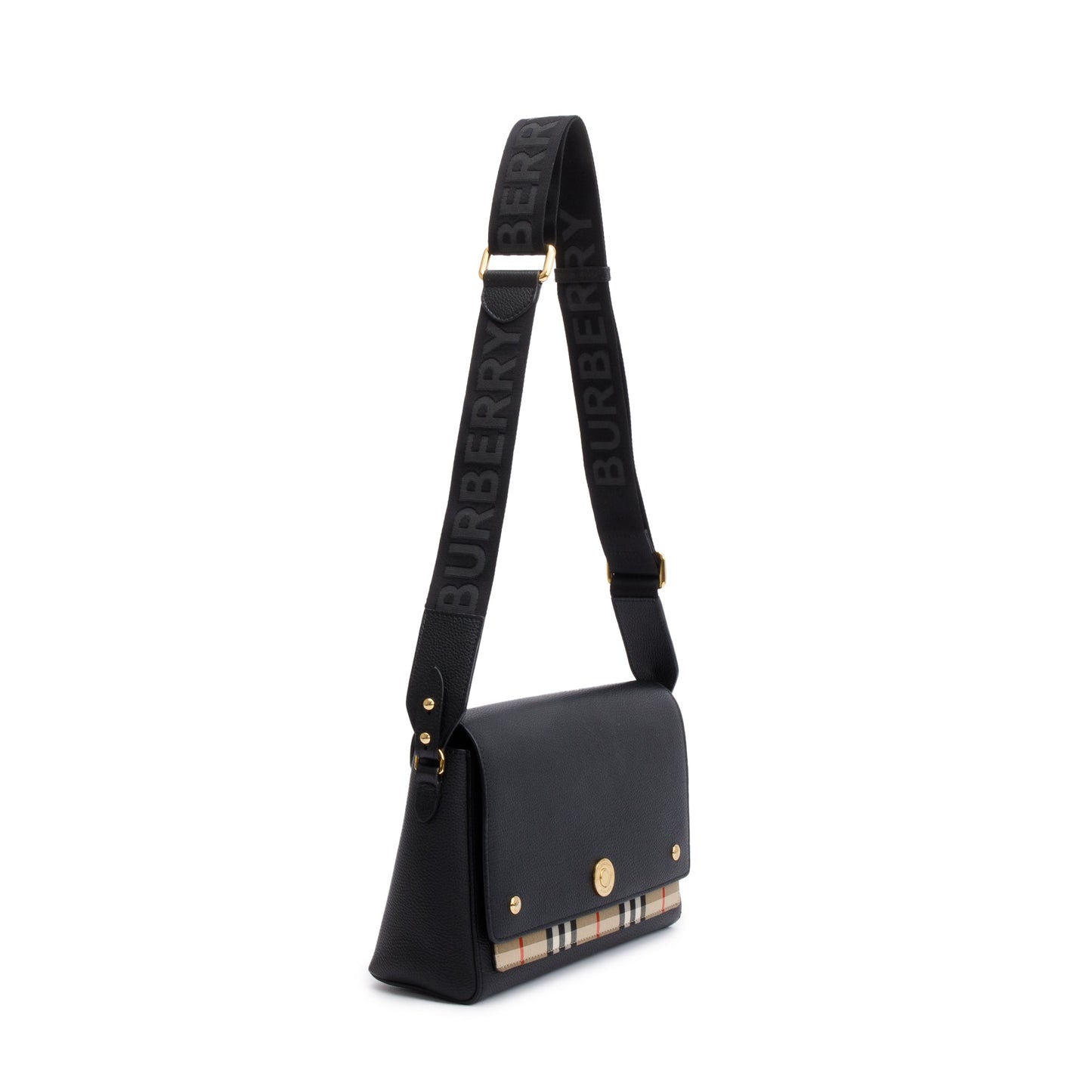 Burberry Black Calfskin Vintage Check Note Crossbody Bag