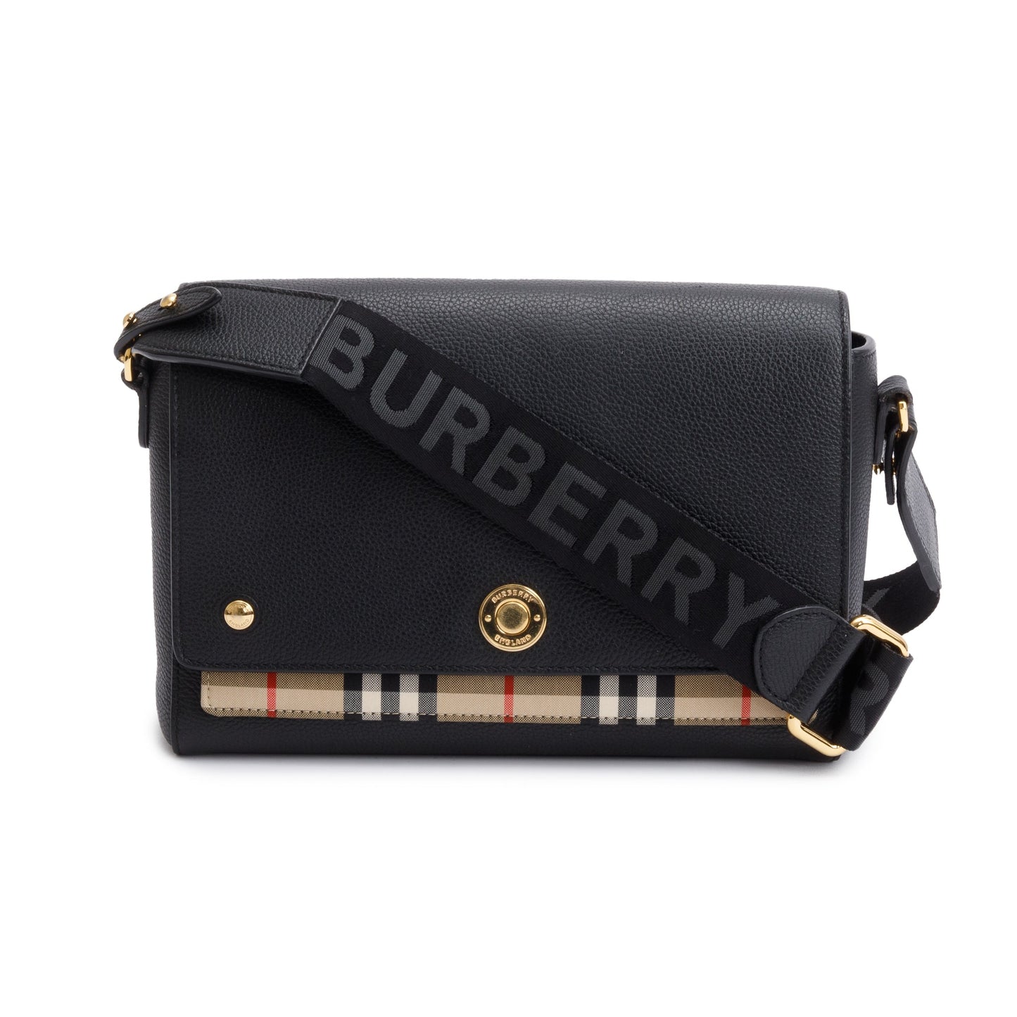 Burberry Black Calfskin Vintage Check Note Crossbody Bag