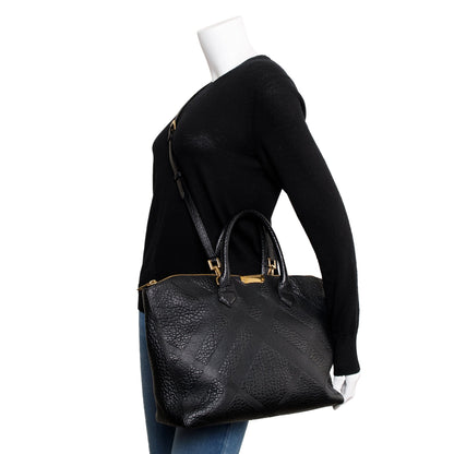 Burberry Black Check Embossed Leather Medium Dewsbury Convertible Tote