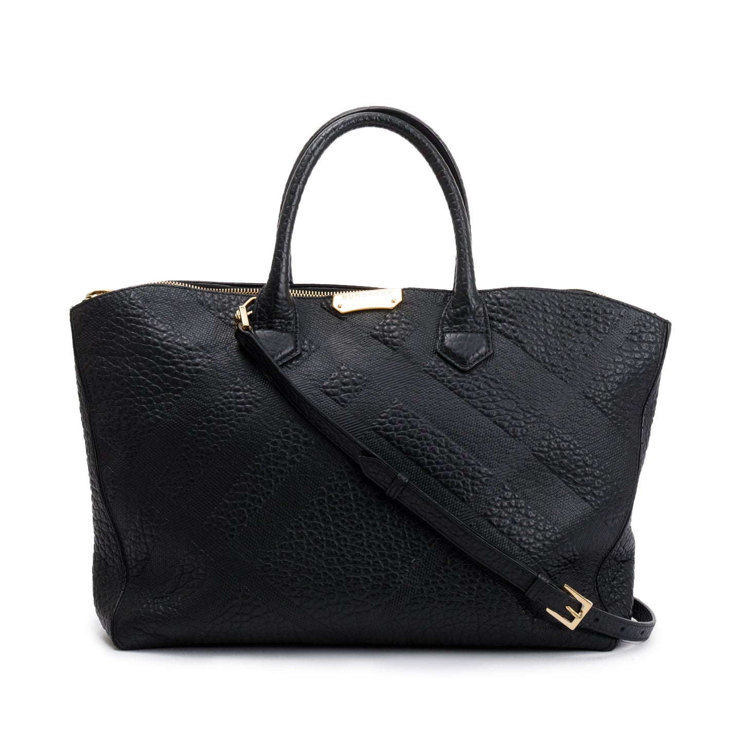 Burberry Black Check Embossed Leather Medium Dewsbury Convertible Tote