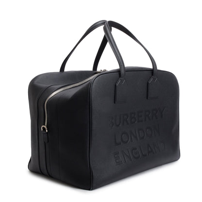 Burberry Black Grained Calfskin Leather  Logo Embossed Weekender Bag