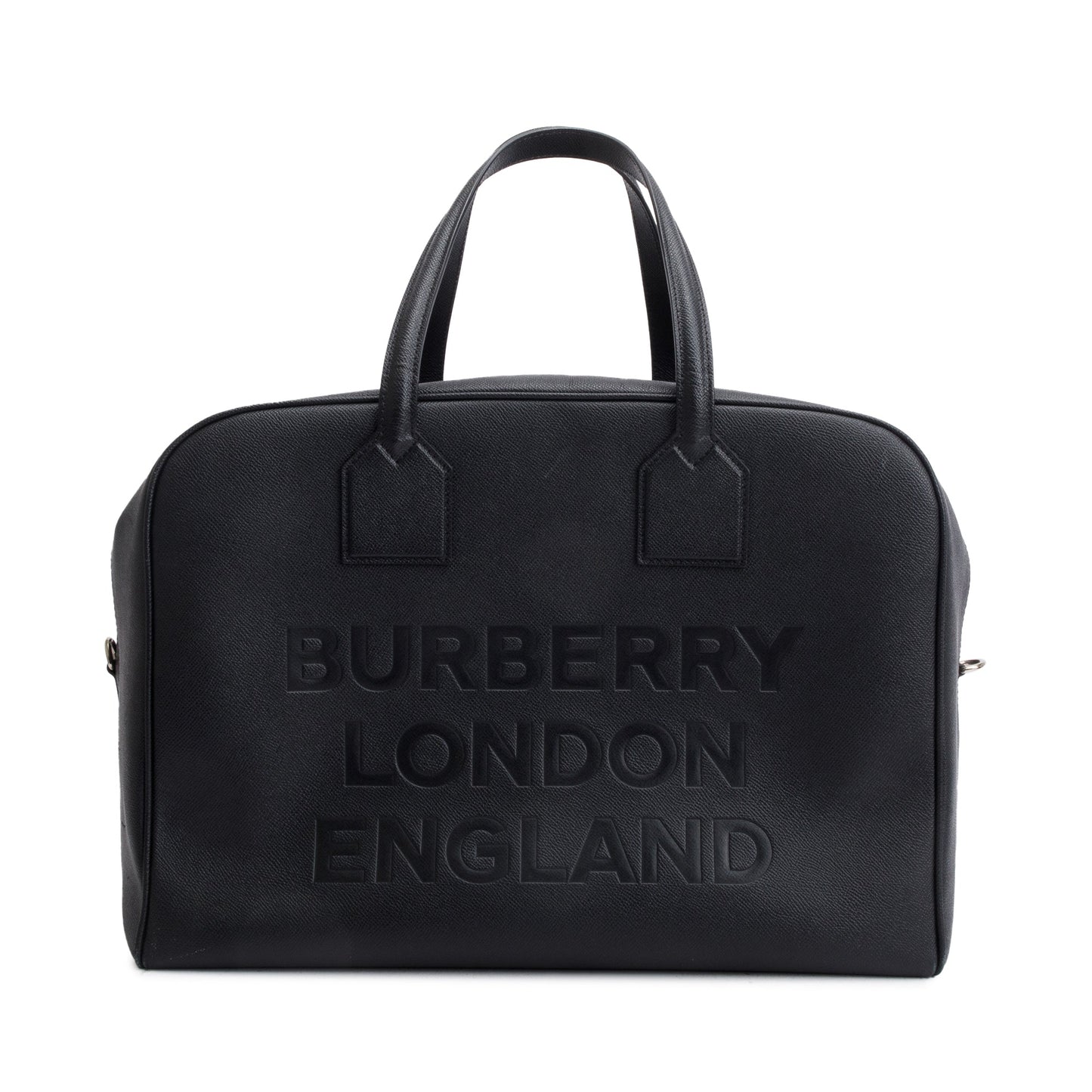 Burberry Black Grained Calfskin Leather  Logo Embossed Weekender Bag