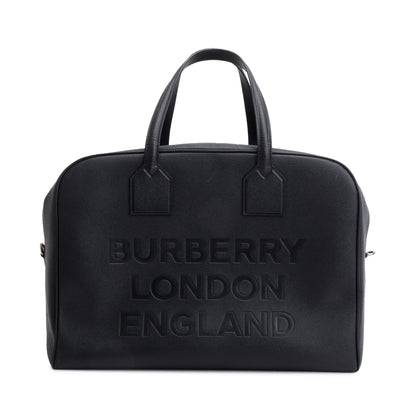 Burberry Black Grained Calfskin Leather  Logo Embossed Weekender Bag