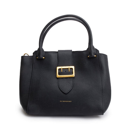 Burberry Black Grained Calfskin Leather Medium Buckle Tote Bag