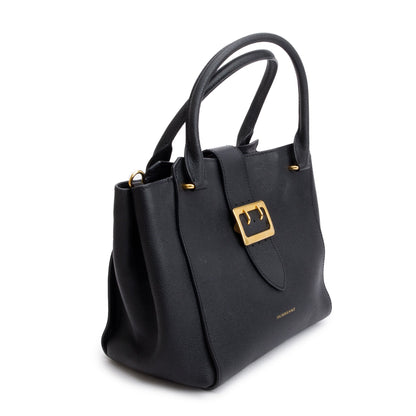 Burberry Black Grained Calfskin Leather Medium Buckle Tote Bag