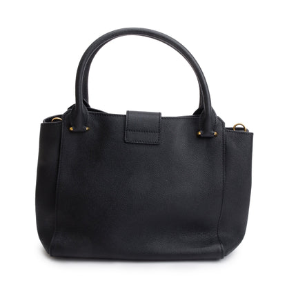 Burberry Black Grained Calfskin Leather Medium Buckle Tote Bag