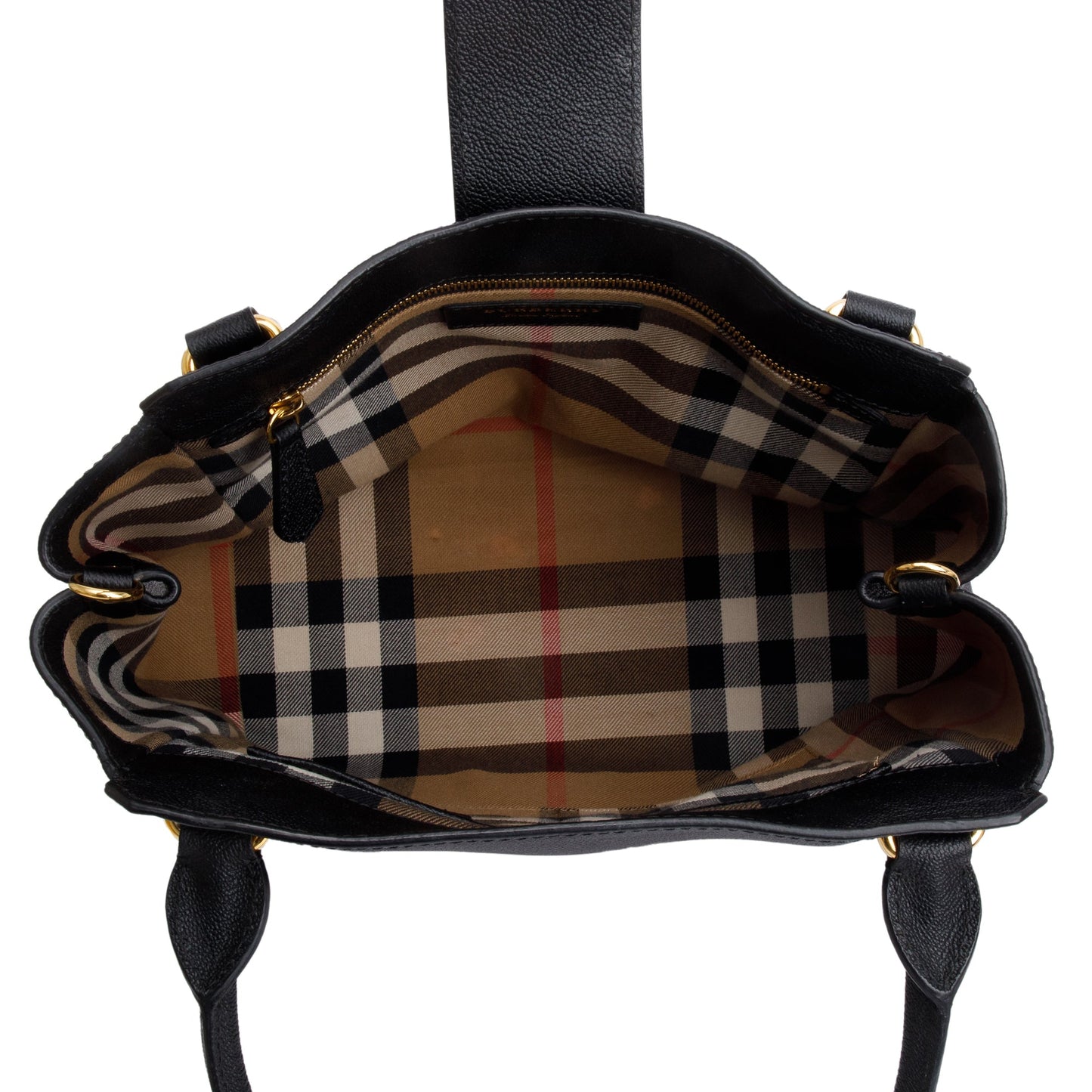 Burberry Black Grained Calfskin Leather Medium Buckle Tote Bag