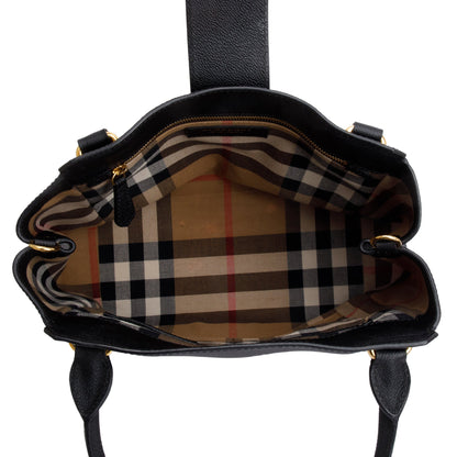 Burberry Black Grained Calfskin Leather Medium Buckle Tote Bag