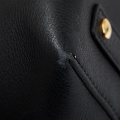 Burberry Black Grained Calfskin Leather Small Belt Tote Bag