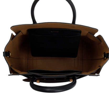 Burberry Black Grained Calfskin Leather Small Belt Tote Bag