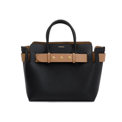Burberry Black Grained Calfskin Leather Small Belt Tote Bag