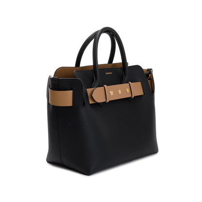 Burberry Black Grained Calfskin Leather Small Belt Tote Bag