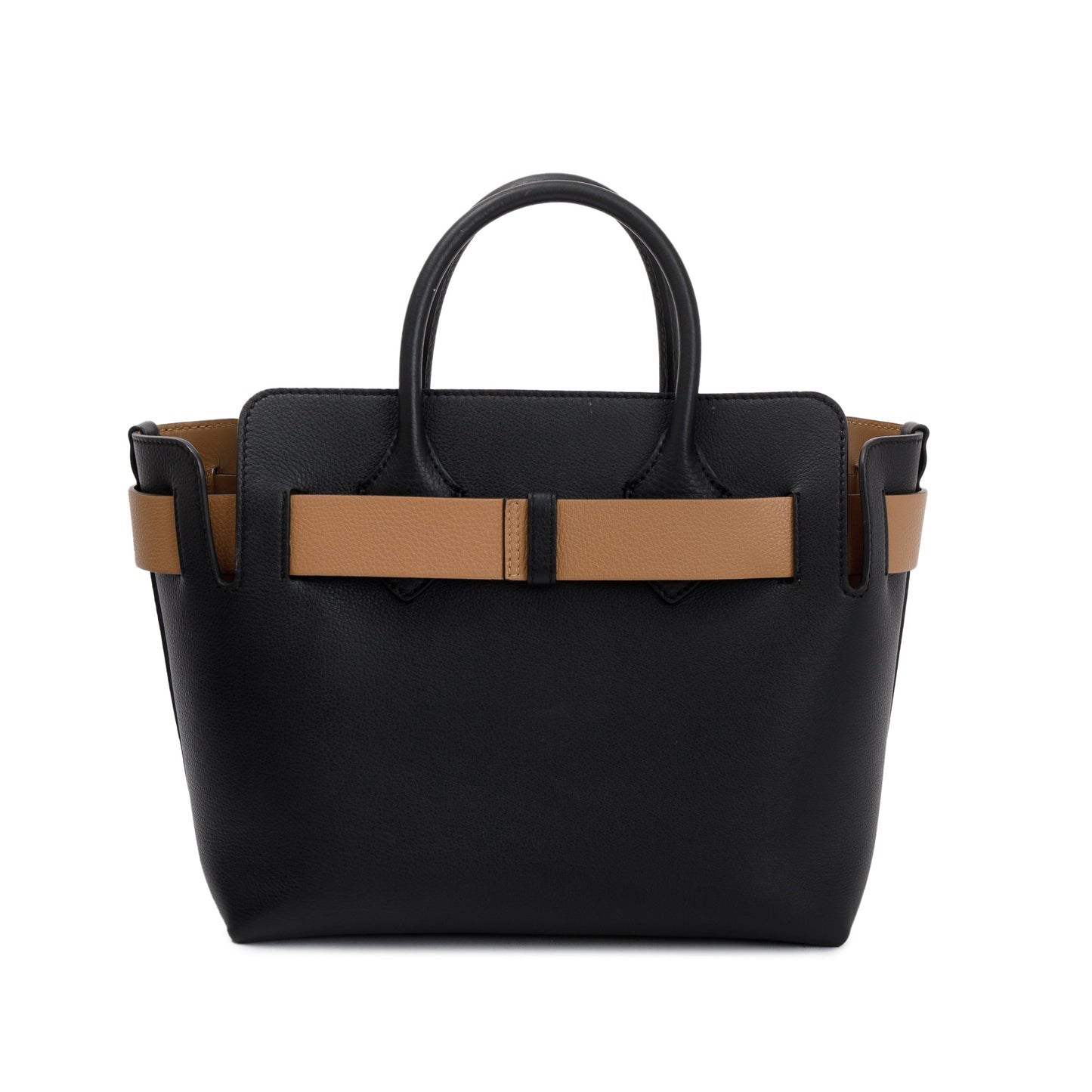 Burberry Black Grained Calfskin Leather Small Belt Tote Bag