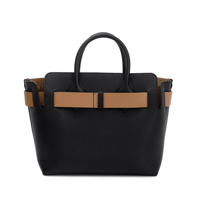 Burberry Black Grained Calfskin Leather Small Belt Tote Bag
