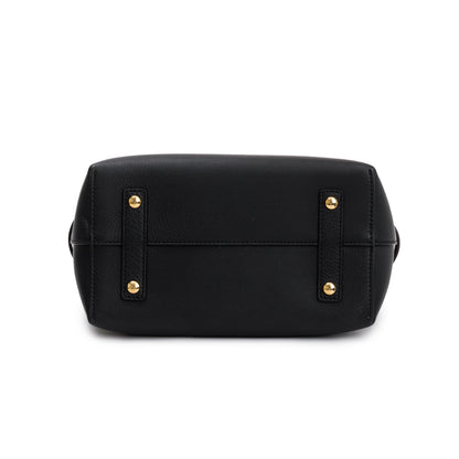 Burberry Black Grained Calfskin Leather Small Belt Tote Bag