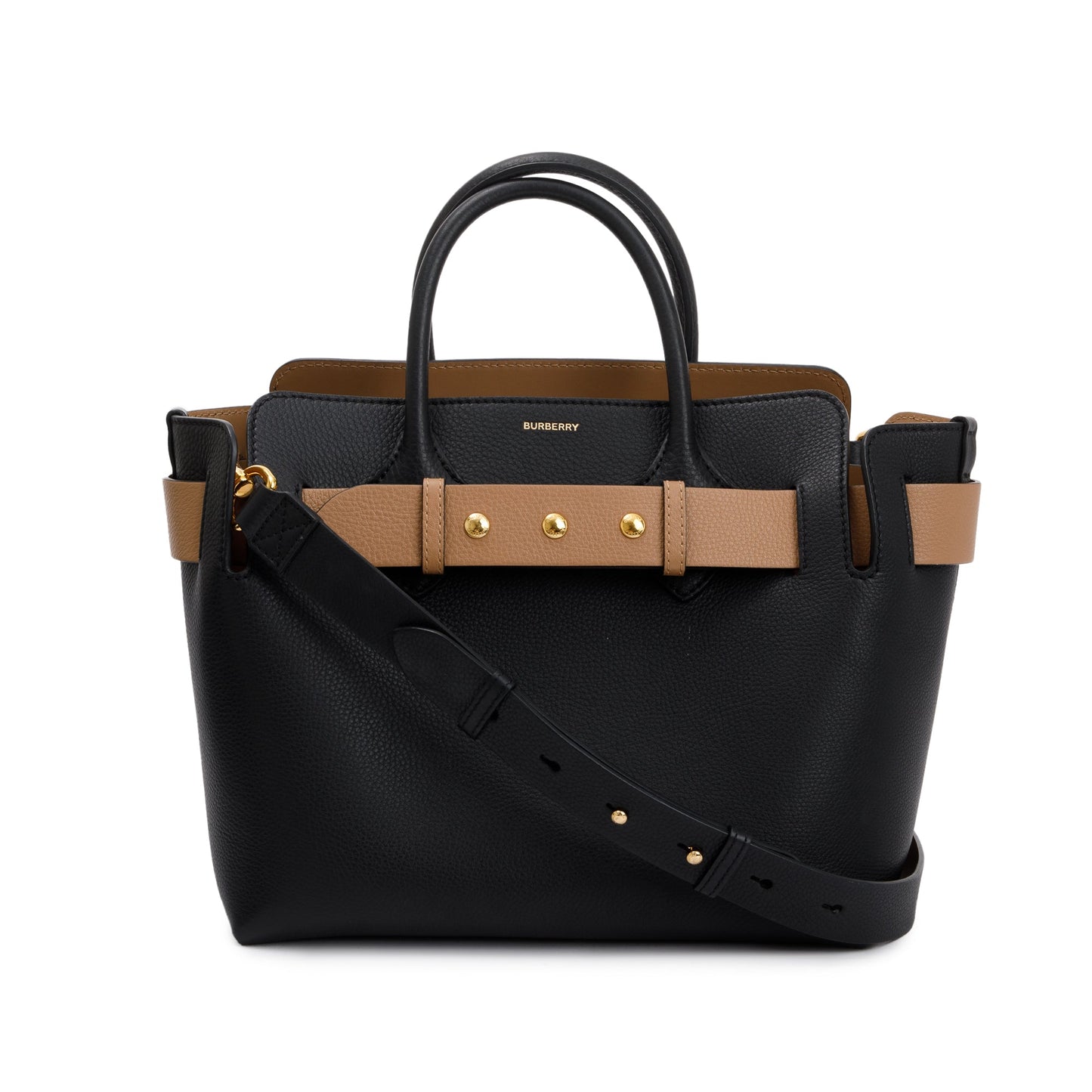 Burberry Black Grained Calfskin Leather Small Belt Tote Bag