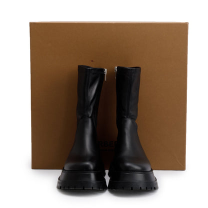 Burberry Black Leather Alf Hurr Ankle Boots, Size 37
