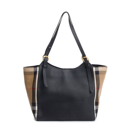 Burberry Black Leather Haymarket Check Canterbury Tote