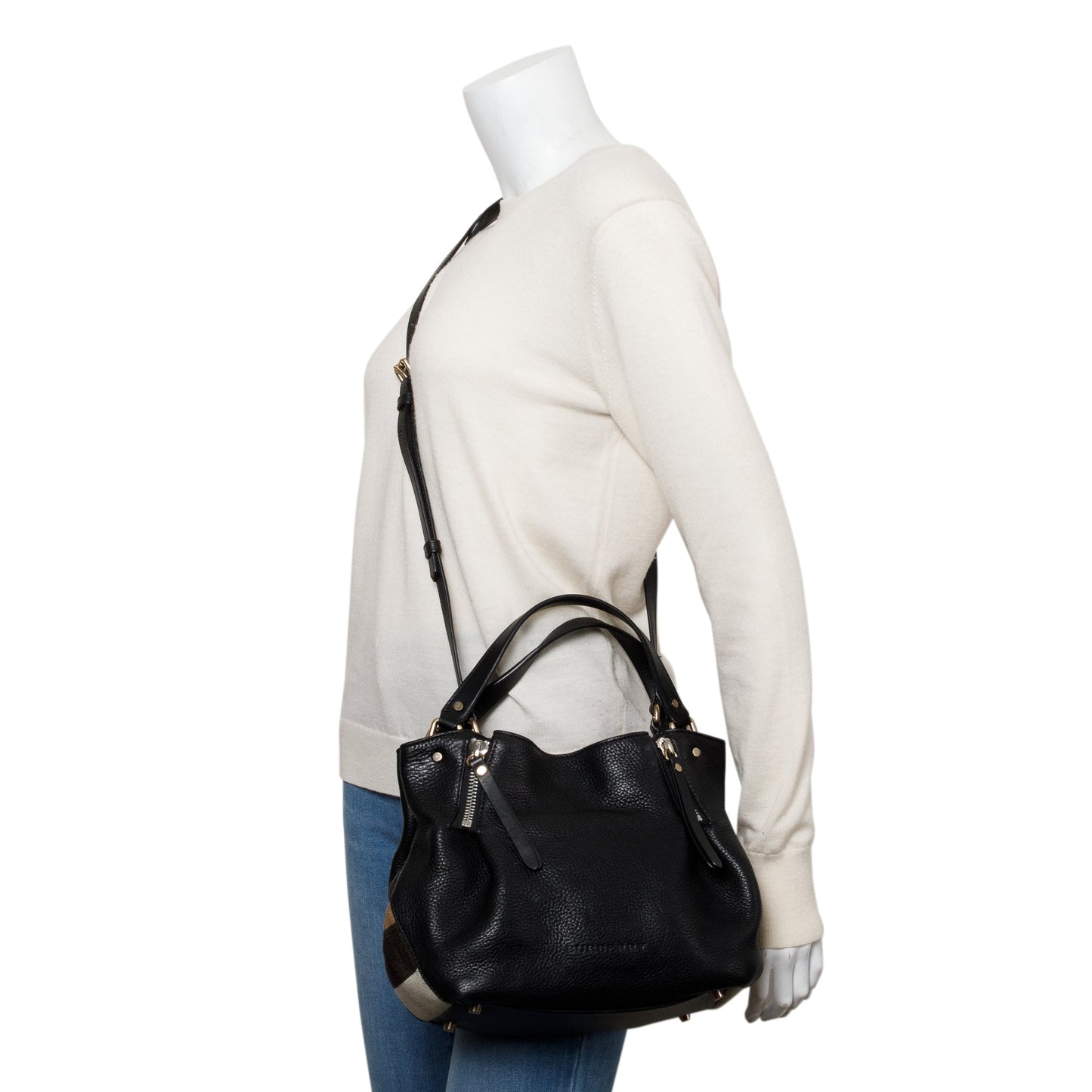 Burberry Black Leather & House Check Small Maidstone Bag