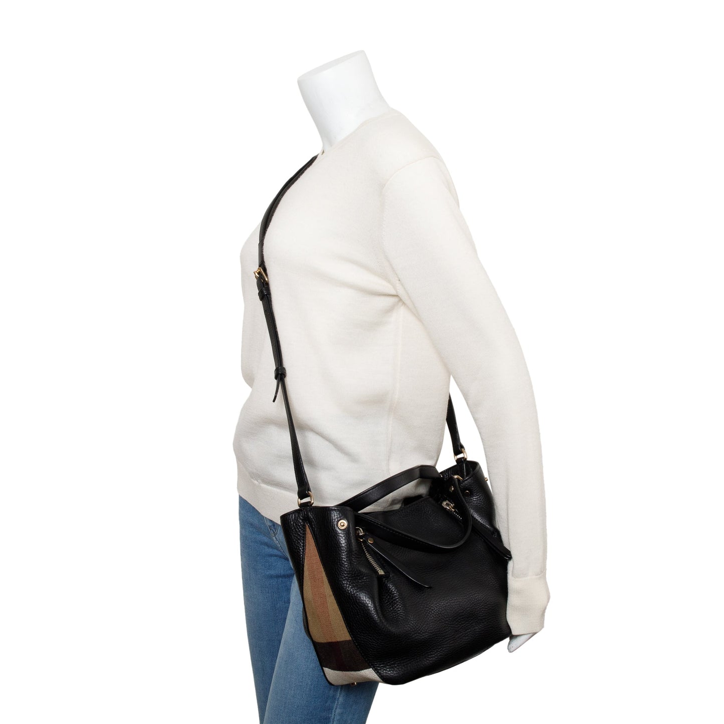 Burberry Black Leather & House Check Small Maidstone Tote