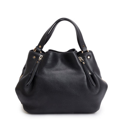 Burberry Black Leather & House Check Small Maidstone Tote