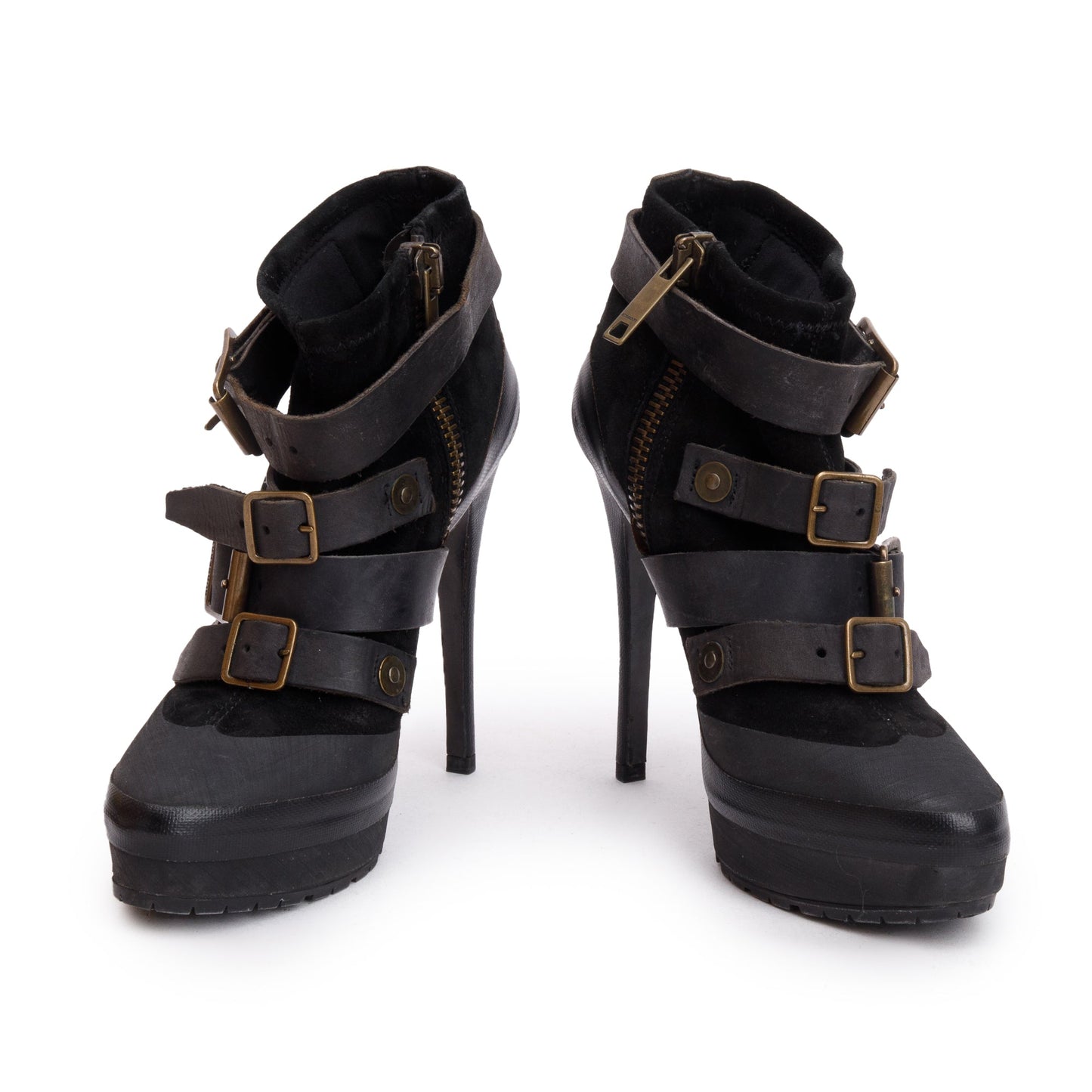 Burberry Black Leather /Suede Biker Moto Boots, Size 35.5