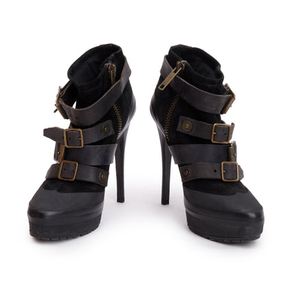Burberry Black Leather /Suede Biker Moto Boots, Size 35.5