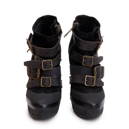 Burberry Black Leather /Suede Biker Moto Boots, Size 35.5