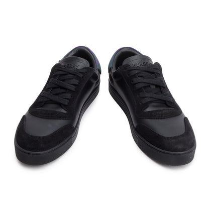 Burberry Black Leather Suede Purple Check Canvas Robin Sneakers, Size 45