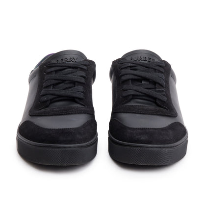 Burberry Black Leather Suede Purple Check Canvas Robin Sneakers, Size 45