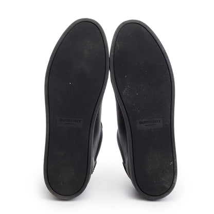 Burberry Black Leather Suede Purple Check Canvas Robin Sneakers, Size 45