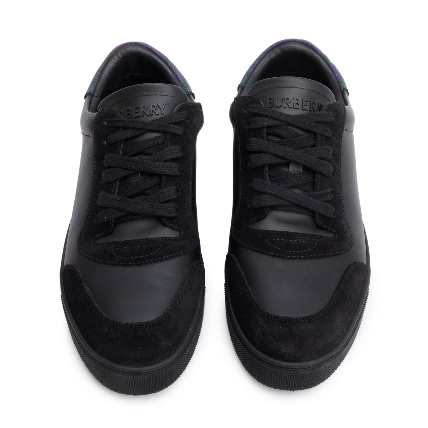 Burberry Black Leather Suede Purple Check Canvas Robin Sneakers, Size 45