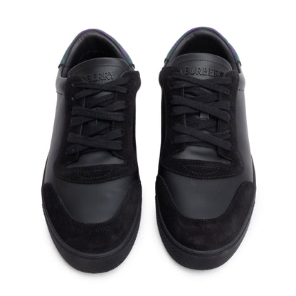 Burberry Black Leather Suede Purple Check Canvas Robin Sneakers, Size 45