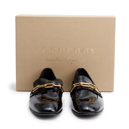 Burberry Black Patent Leather Chillcot Loafers, Size 38.5