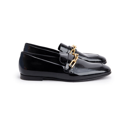 Burberry Black Patent Leather Chillcot Loafers, Size 38.5