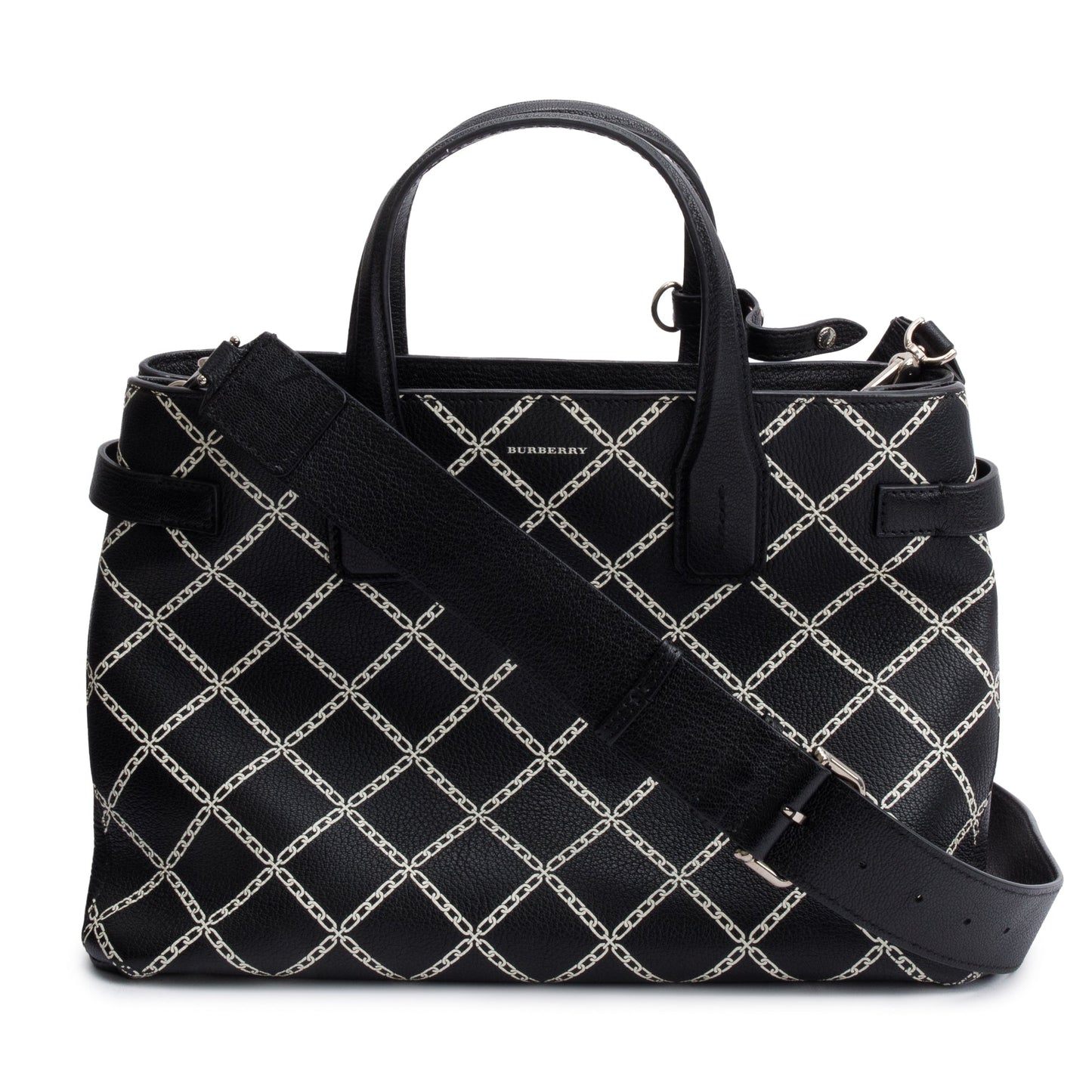 Burberry Black Printed Calfskin Leather Medium Banner NM Tote
