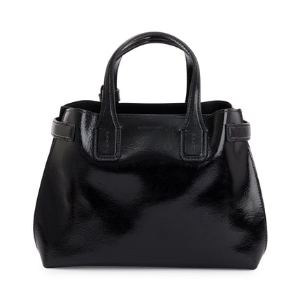 Burberry Black Shiny Soft Calfskin Leather Small Banner Tote