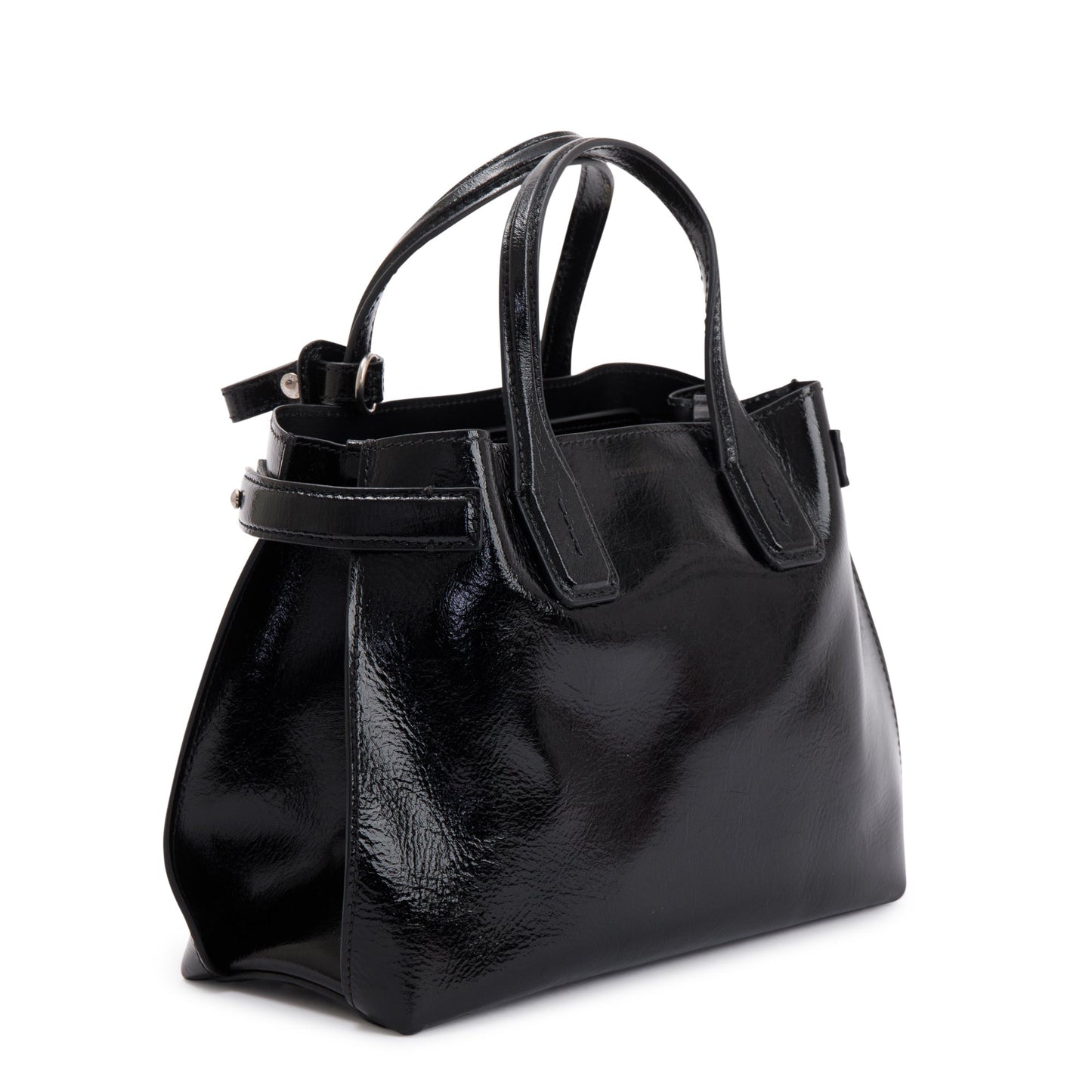 Burberry Black Shiny Soft Calfskin Leather Small Banner Tote