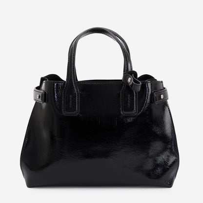 Burberry Black Shiny Soft Calfskin Leather Small Banner Tote
