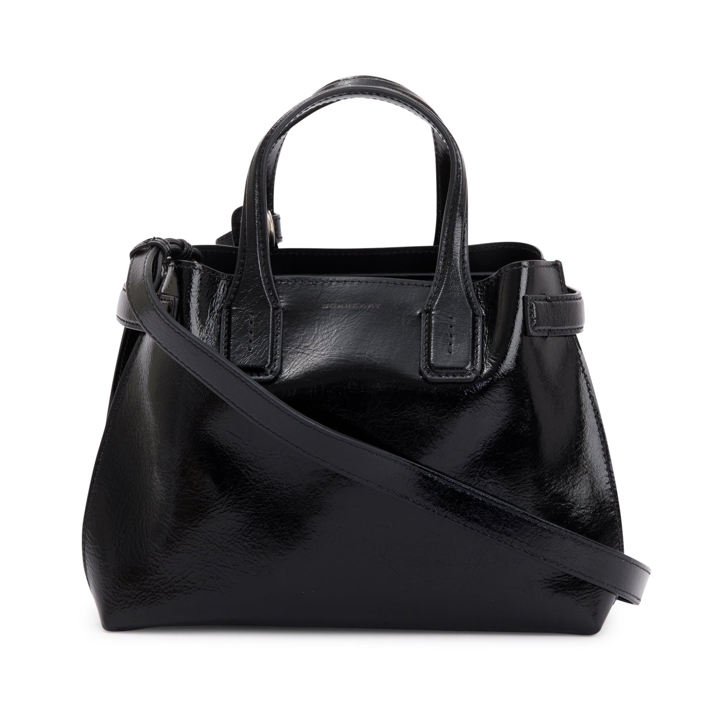 Burberry Black Shiny Soft Calfskin Leather Small Banner Tote