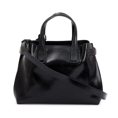 Burberry Black Shiny Soft Calfskin Leather Small Banner Tote