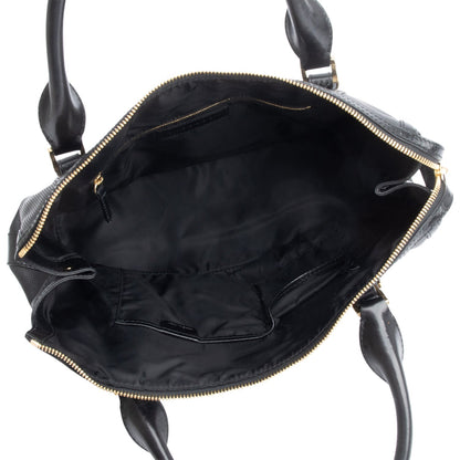 Burberry Black & White Beat Check Nylon Leather Trimmed Ellers Tote Bag