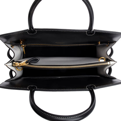 Burberry Black & White Calfskin Leather Small Two Handle Title Tote
